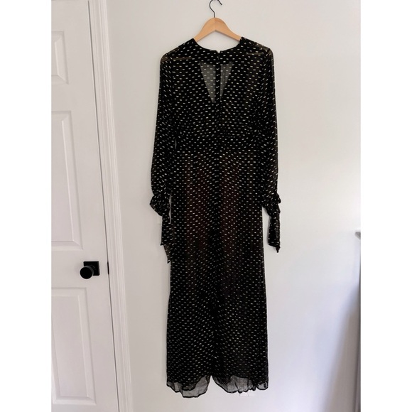 HM Long Sleeve Sheer Maxi Dress 94% Silk Black and Gold Size 8 - Picture 2 of 16